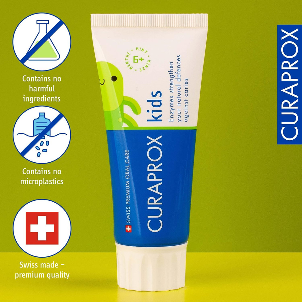 Curaprox Children's Toothpaste CS Kids Mint, 60ml - Toothpaste for Kids 6 + Years with 1,450 ppm Fluoride - SLS Free, Microplastic Free & Triclosan Free Kids Toothpaste