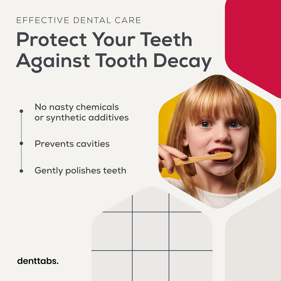 DENTTABS Strawberry Teeth Cleaning Tablets with Fluoride  Pack of 125, Natural Toothpaste Tablets for Adults & Kids, Vegan & Eco-Friendly, Cavity Prevention