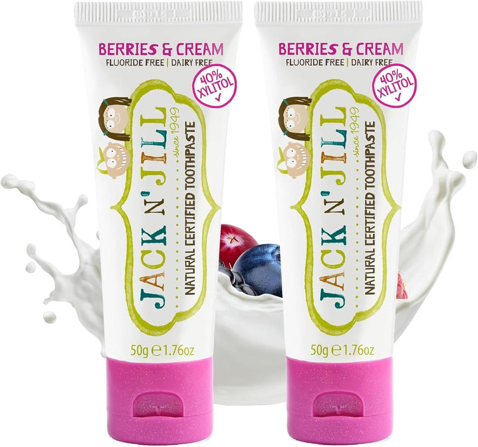 Jack N' Jill Natural Certified Toothpaste - Baby & Toddler Toothpaste, Fluoride-Free, 40% Xylitol, Organic & Sugar-Free, Safe for 6 Months & Up, Makes Brushing Fun, Banana 2 x 50g & Blueberry 1 x 50g Jack N' Jill Natural Certified Toothpaste - Baby & Toddler Toothpaste, Fluoride-Free, 40% Xylitol, Organic & Sugar-Free, Safe for 6 Months & Up, Makes Brushing Fun, Banana 2 x 50g & Blueberry 1 x 50g
