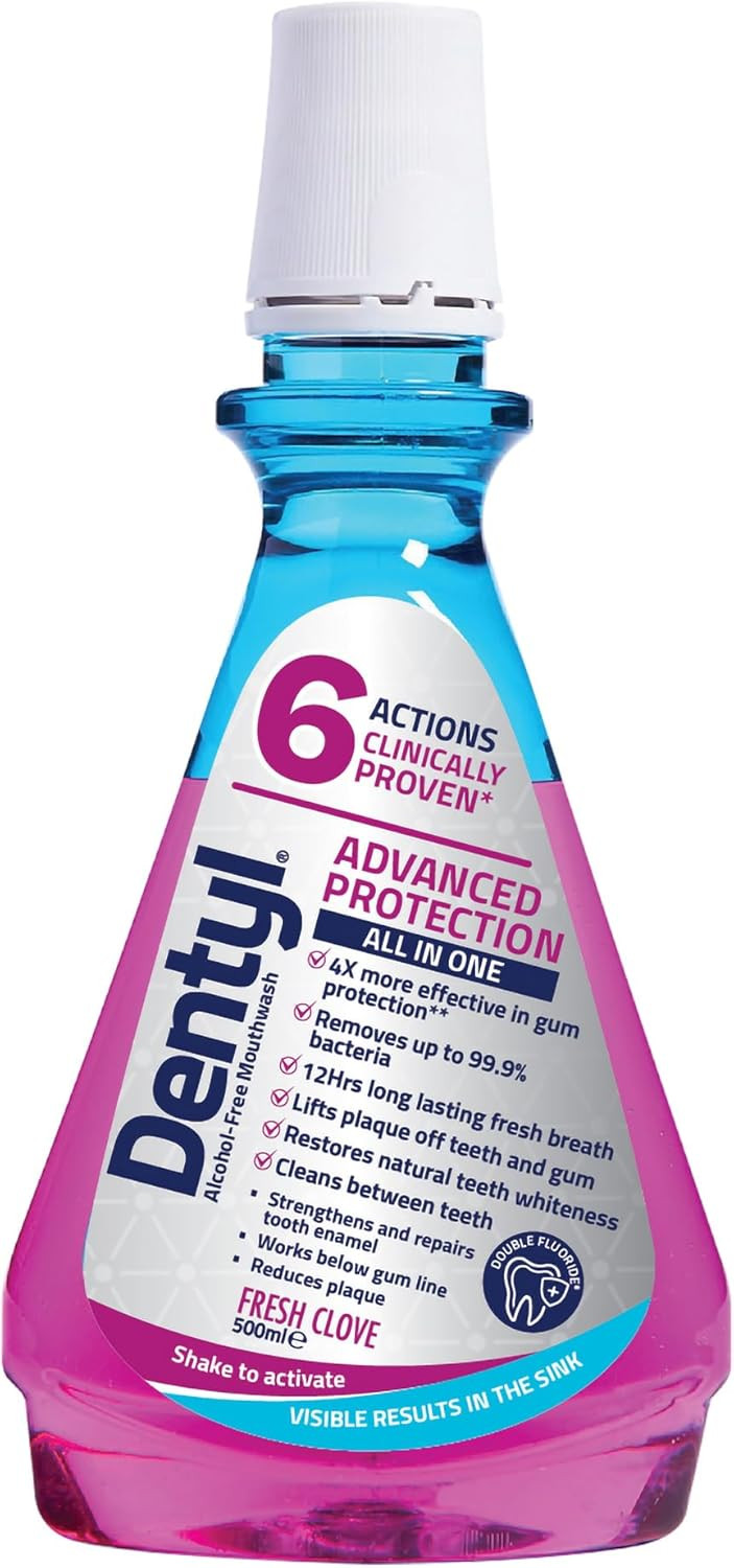 Dentyl Dual Action CPC Mouthwash, 12hrs Fresh Breath & Total Care, Alcohol Free, Fresh Clove, 500 ml