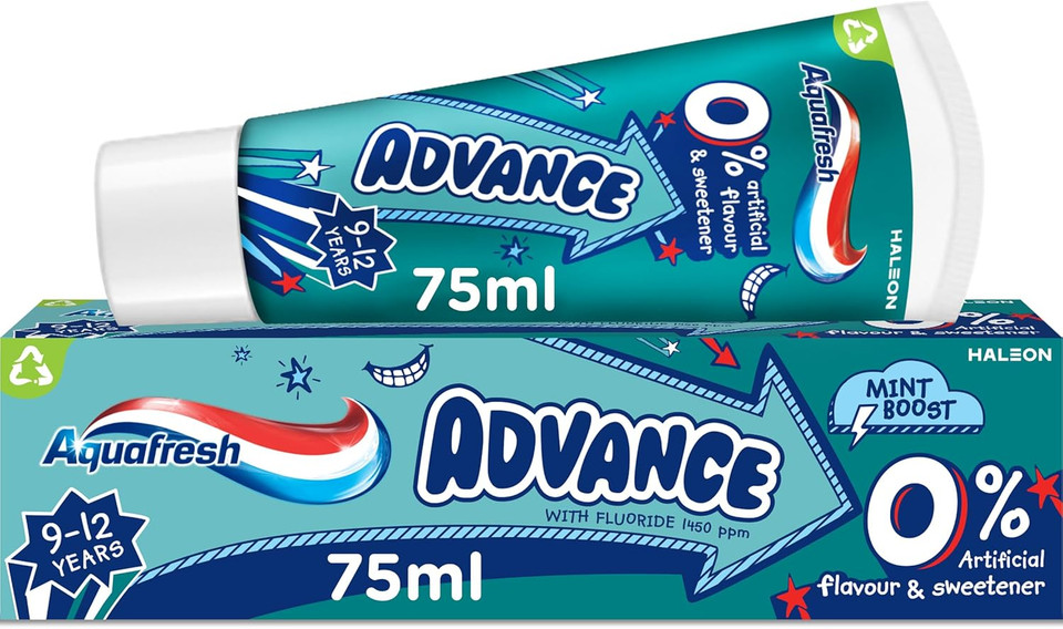 Aquafresh Advance 9-12 Kids Toothpaste for Grown-up Kids, Lasting Protection for New Permanent Teeth, 75ml