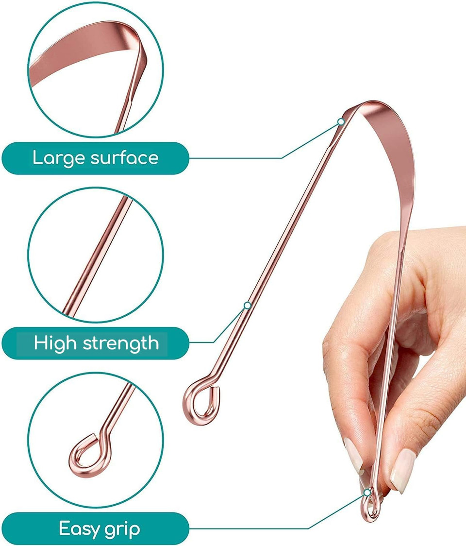 Medi Grade [2pc] Copper Tongue Scraper - Antibacterial Tongue Brush - Prevents Halitosis and Bad Breath - Removes Bacteria - Best Oral Hygiene - Ayurveda Tongue Scraper