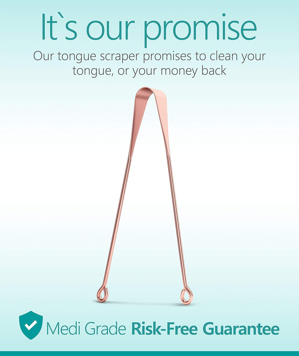 Medi Grade [2pc] Copper Tongue Scraper - Antibacterial Tongue Brush - Prevents Halitosis and Bad Breath - Removes Bacteria - Best Oral Hygiene - Ayurveda Tongue Scraper