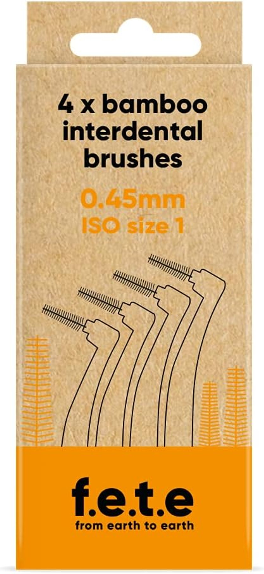 f.e.t.e | Orange ISO Size 1-0.45mm Bamboo Interdental Brushes | Biodegradable & Compostable Handle | Recyclable Soft Bristles | Sustainable | Vegan