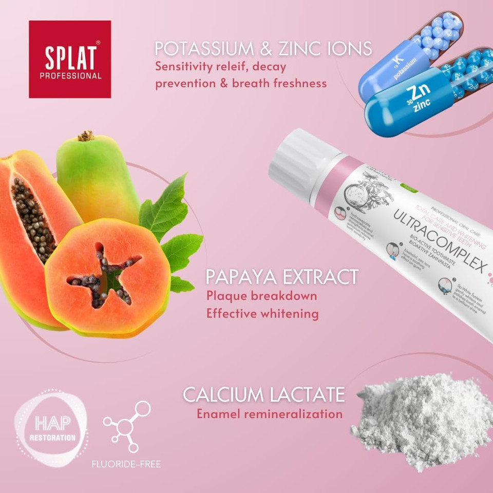 SPLAT® Ultracomplex Toothpaste | Total Care & Whitening for Sensitive Teeth | SLES, Fluoride Free 100g