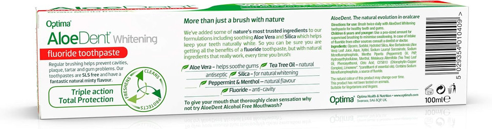 Aloe Dent Whitening Aloe Vera Toothpaste with Fluoride , Natural Action, Vegan, Cruelty Free , SLS Free, Naturally White, Healthy Gums , 100 ml Aloe Dent Whitening Aloe Vera Toothpaste with Fluoride , Natural Action, Vegan, Cruelty Free , SLS Free, Naturally White, Healthy Gums , 100 ml