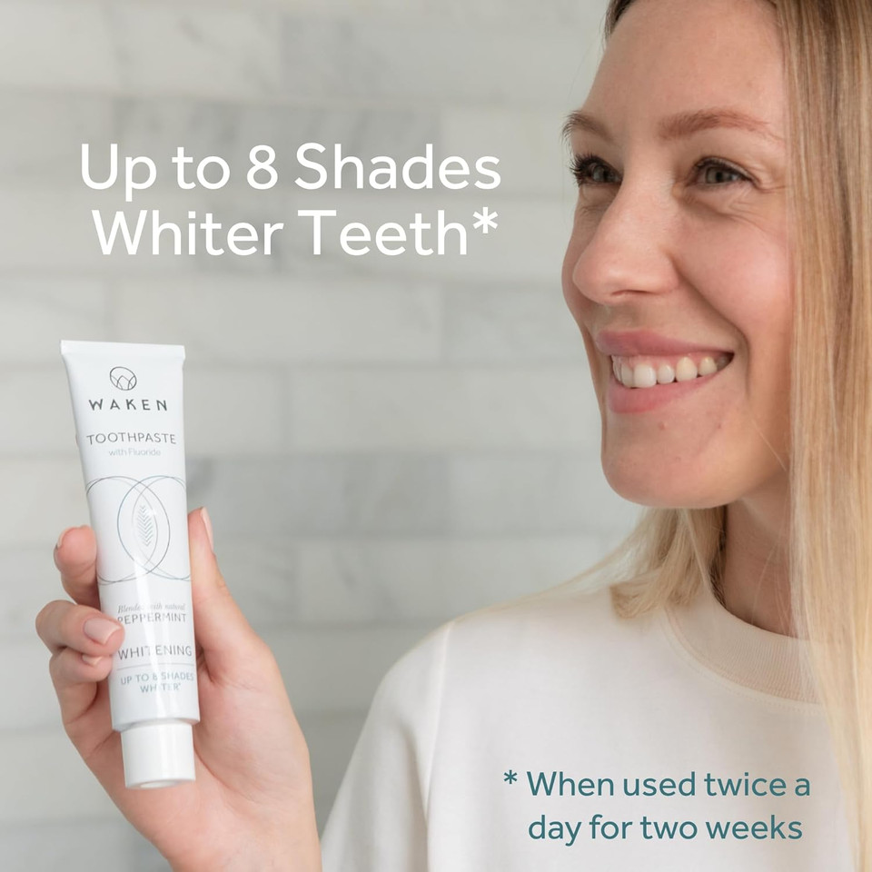 Waken Whitening Toothpaste, clinically Tested whitening Formula for up to 8 Shades Whiter Teeth, Prevents Enamel Stains, SLS-Free, Vegan Friendly, 100% Recyclable, Natural Peppermint Flavour, 75ml Waken Whitening Toothpaste, clinically Tested whitening Formula for up to 8 Shades Whiter Teeth, Prevents Enamel Stains, SLS-Free, Vegan Friendly, 100% Recyclable, Natural Peppermint Flavour, 75ml