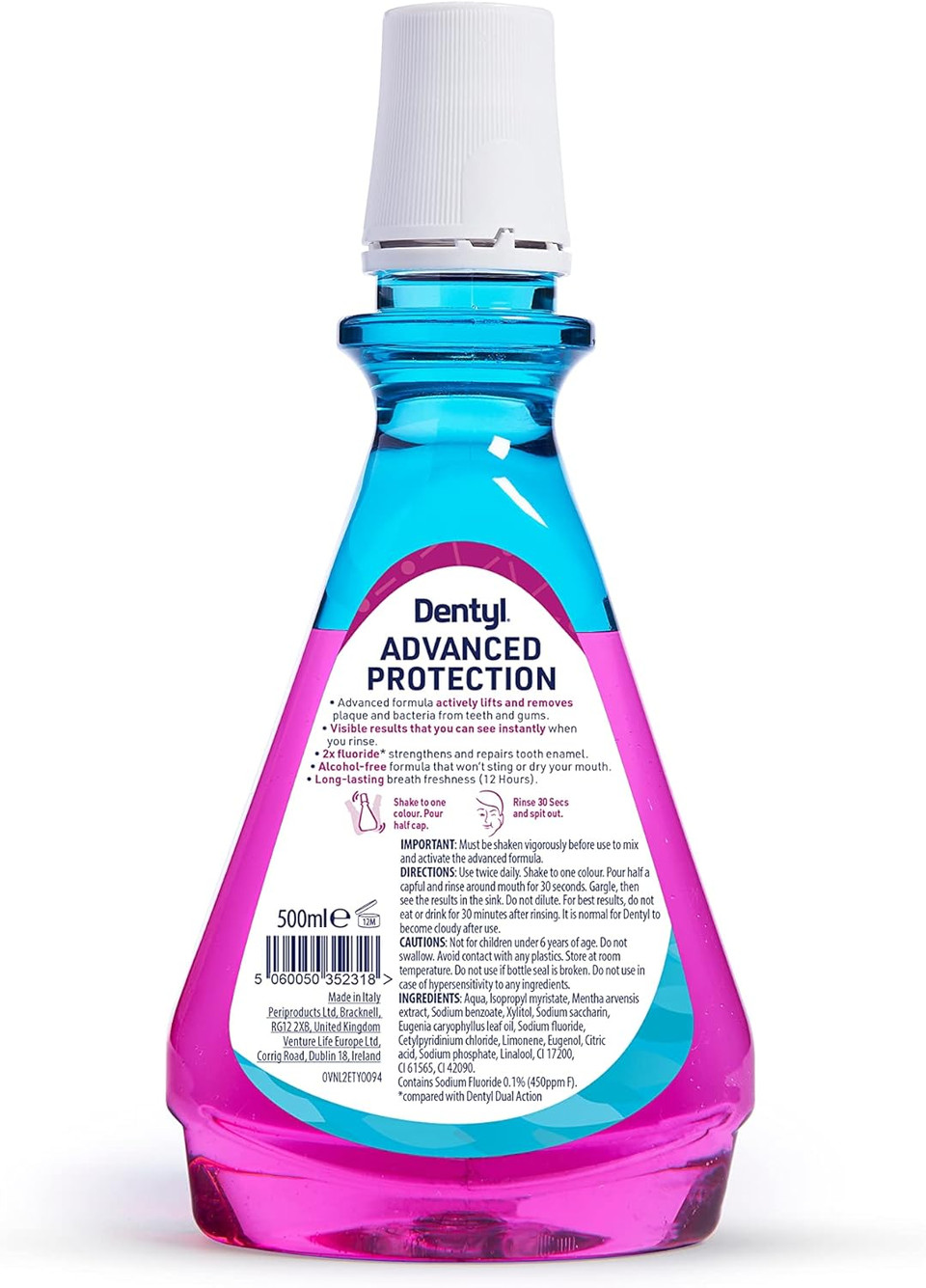 Dentyl Advanced Protection Mouthwash, High Fluoride, Repairs and Protects Tooth Enamel, Alcohol Free, Fresh Clove, 500ml