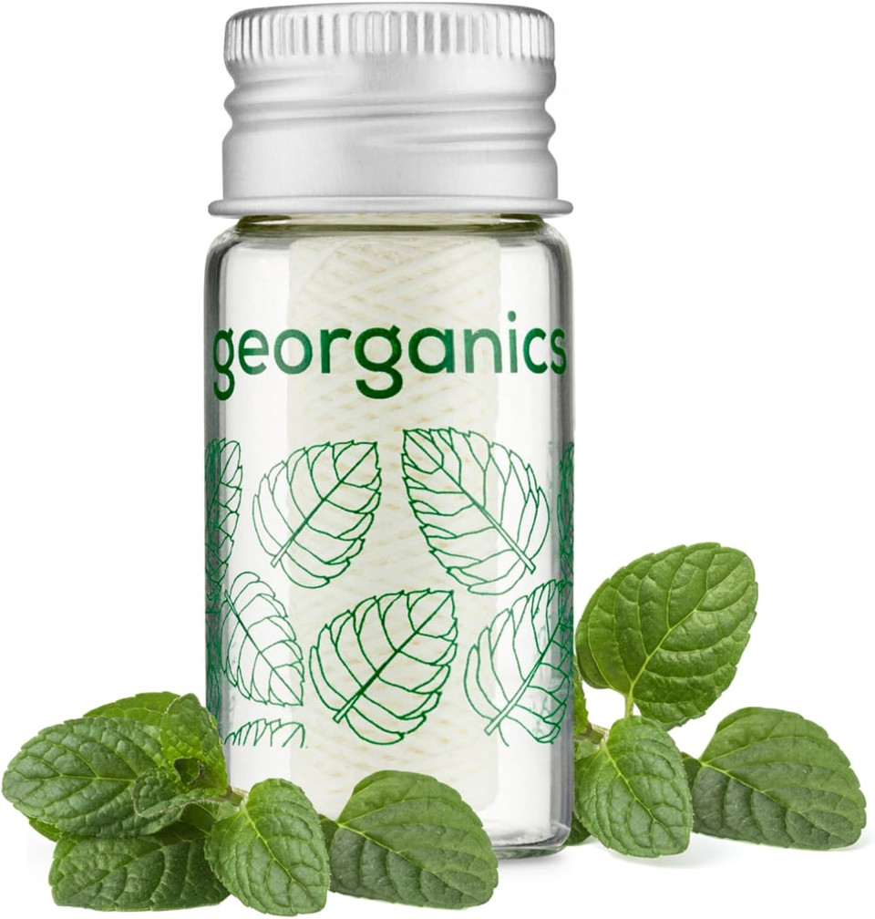 Georganics Plastic-Free Natural Dental Floss - Vegan, Cruelty-Free Castor Oil Floss - Spearmint Flavour - Fluoride-Free Oral Health - Eco-Friendly Refillable & Biodegradable - 50m Length