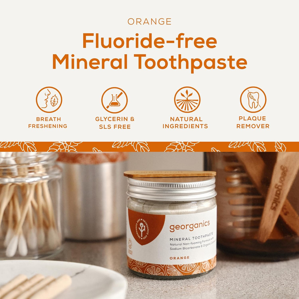 Georganics Mineral Toothpaste - 60ml - Tea Tree Flavour - Fluoride, SLS & Glycerine Free - Non-Foaming Natural Toothpaste with Virgin Coconut Oil - Certified Cosmos Natural, Vegan and Cruelty-Free