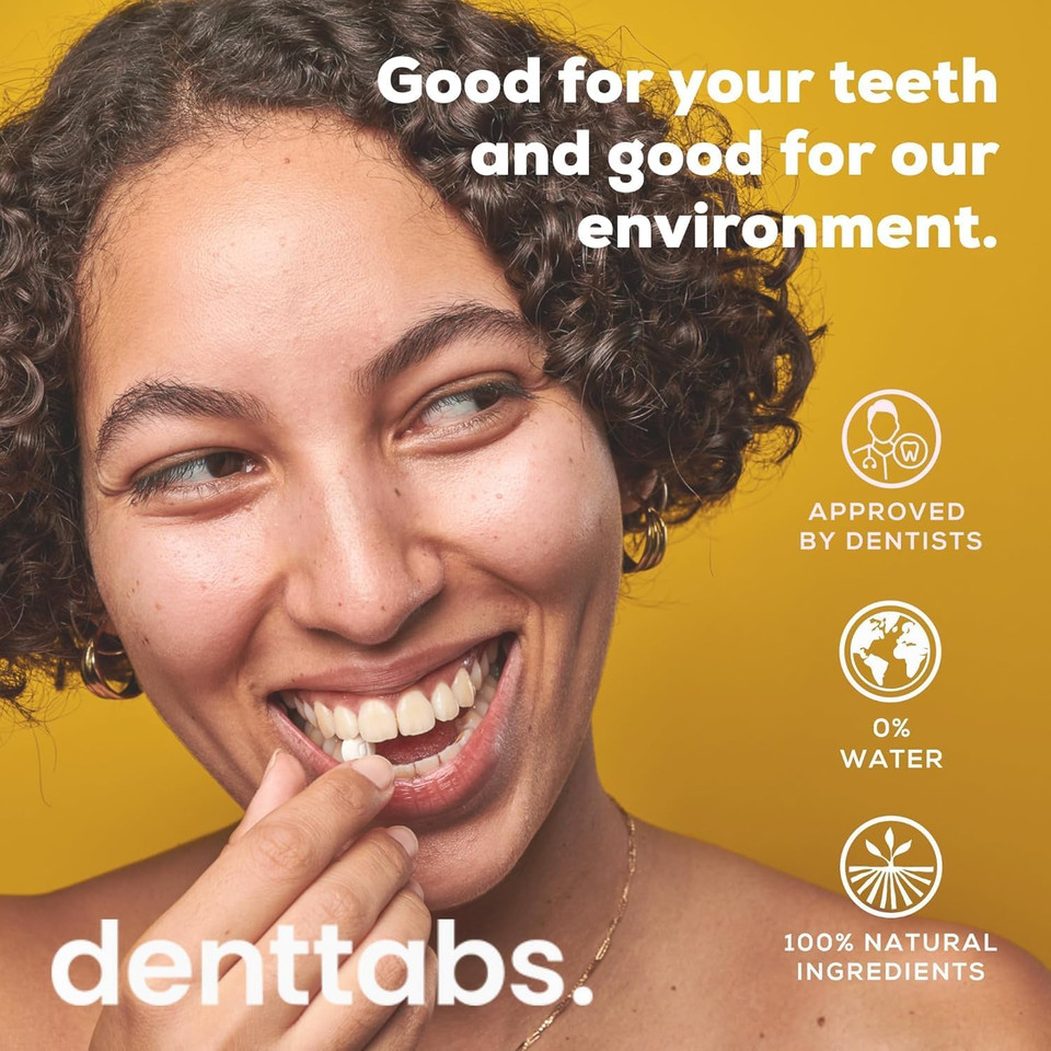 DENTTABS Teeth Cleaning Tablets with Fluorid Pack of 125 The Full-fledged Alternative to Toothpaste, Mint Vegan Plastic-Free Without preservatives. in The Original denttabs compostable Bag