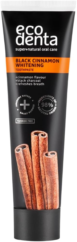 Ecodenta Black Cinnamon Teeth Whitening Toothpaste - Black Tooth Paste Whitens Teeths | Cinamon Flavour Natural Toothpastes Fluoride Free, 100ml