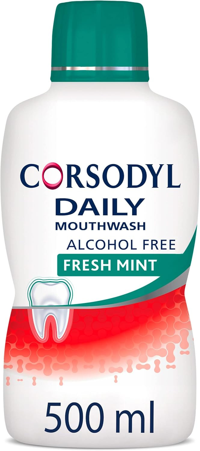 Corsodyl Mouthwash, Alcohol Free Daily Gum Care Mouthwash, Fresh Mint Flavour, 500 ml, Pack of 1