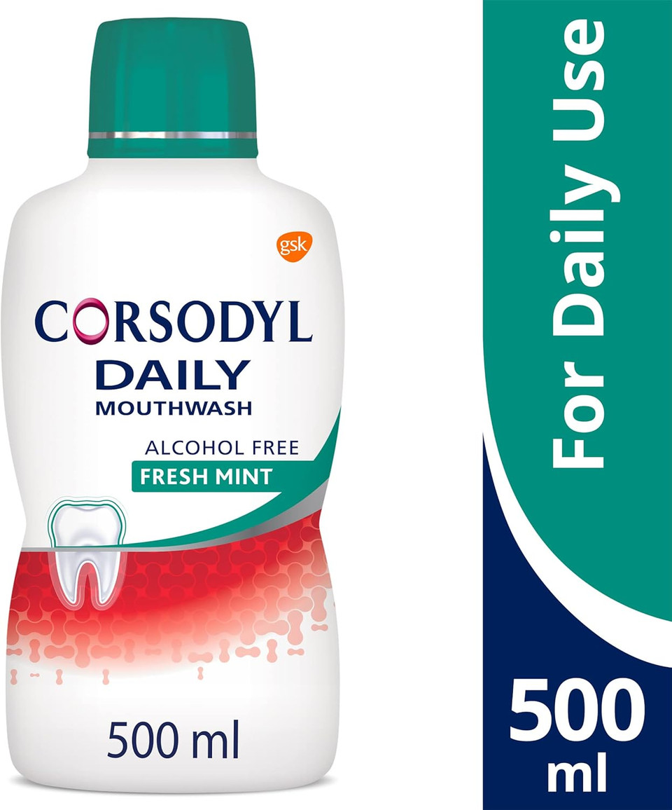 Corsodyl Mouthwash, Alcohol Free Daily Gum Care Mouthwash, Fresh Mint Flavour, 500 ml, Pack of 1