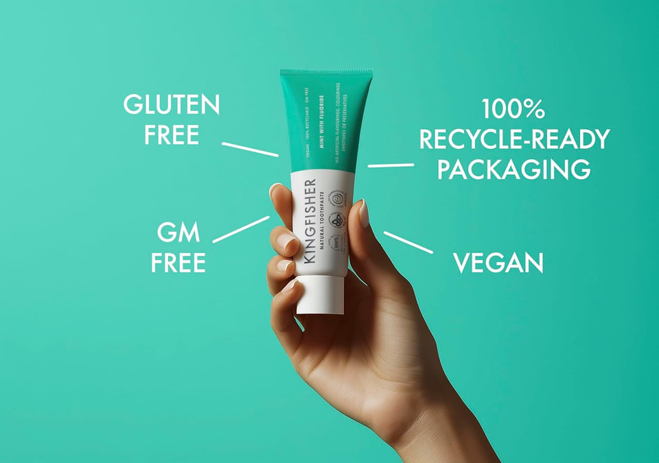 Kingfisher Natural Toothpaste Mint with Fluoride | Suitable for Vegetarians & Vegans | Oral Health Foundation Approved | Gluten-Free & GM-Free | Ethical Consumer Best Buy | 1 x 100ml Tube