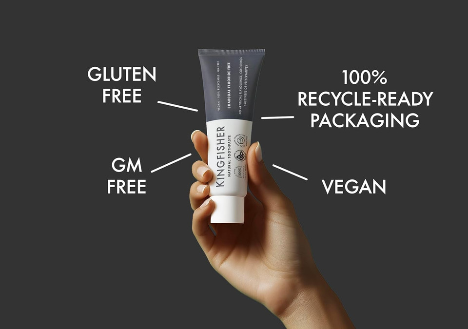 Kingfisher Natural Toothpaste Charcoal Mint Fluoride-Free | Vegetarian & Vegan | Oral Health Foundation Approved | Gluten-Free & GM-Free | Ethical Consumer Best Buy | 1x100ml Tube