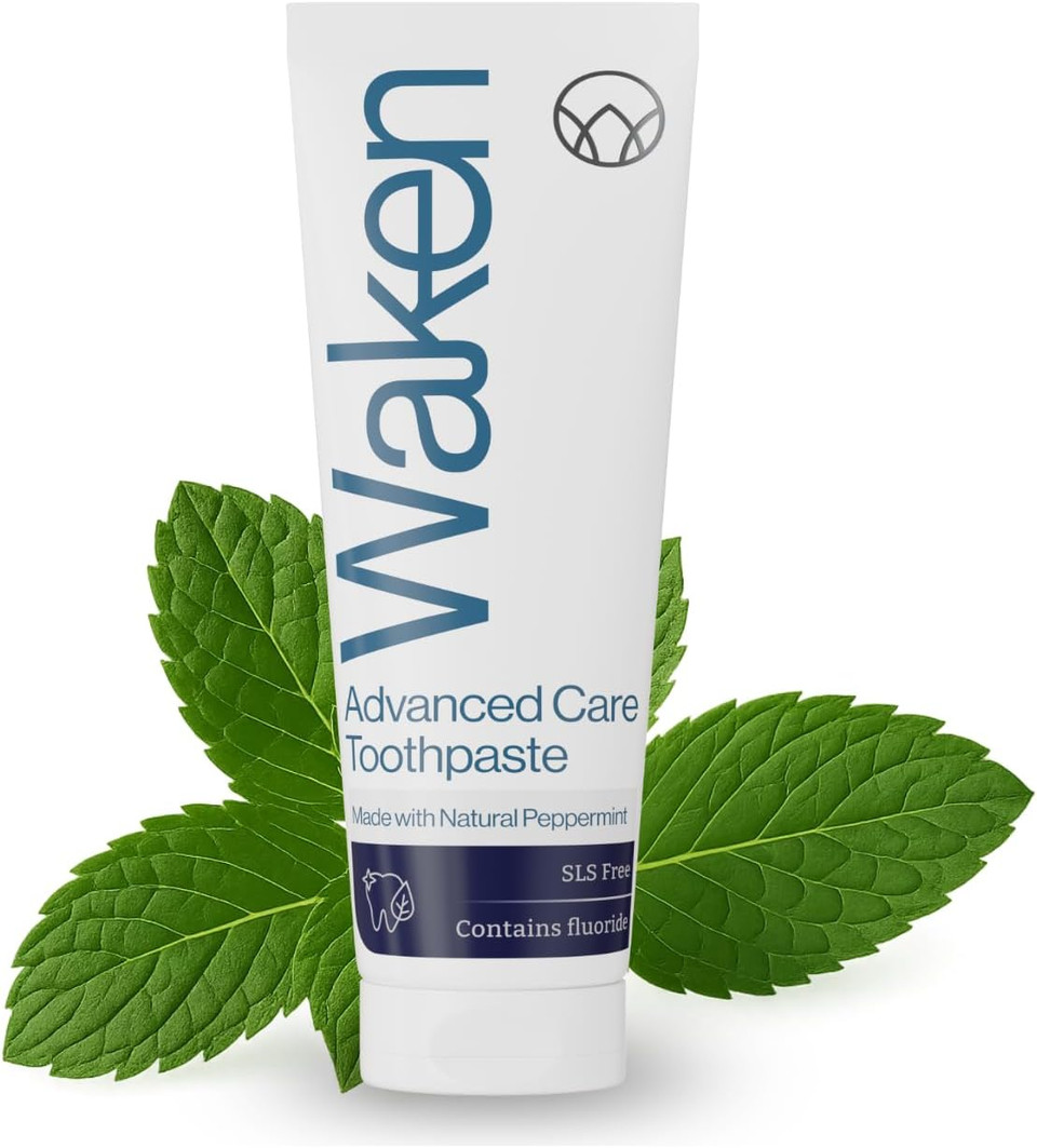 Waken Advanced Care Toothpaste - SLS Free with Natural Peppermint & Fluoride, Vegan Toothpaste for Fresh Breath, Clean Teeth & White Smile, 75ml