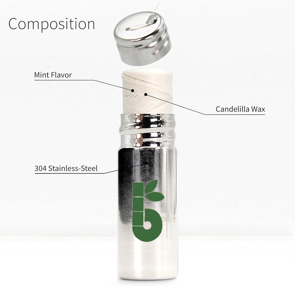 Bambaw Vegan Eco Floss and Stainless Steel Dental Floss Dispenser | Non Plastic Dental Tape | 1x50 Meter Refill Bambaw Vegan Eco Floss and Stainless Steel Dental Floss Dispenser | Non Plastic Dental Tape | 1x50 Meter Refill