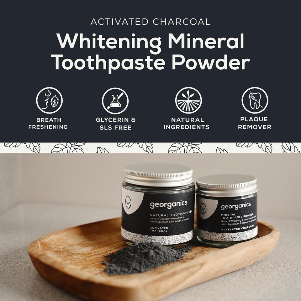 Georganics Mineral Toothpaste Powder - Tea Tree - Stain Removing & Teeth Whitening Powder - 100% Natural - SLS, Glycerine & Fluoride Free - Certified Cosmos Natural, Vegan and Cruelty-Free - 60ml