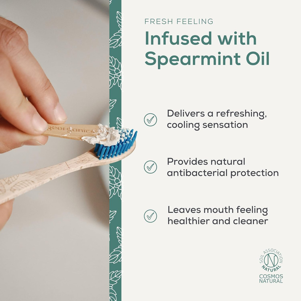 Georganics Mineral Toothpaste - 60ml - Spearmint Flavour - Fluoride, SLS & Glycerine Free - Non-Foaming Natural Toothpaste with Virgin Coconut Oil - Certified Cosmos, Vegan and Cruelty-Free