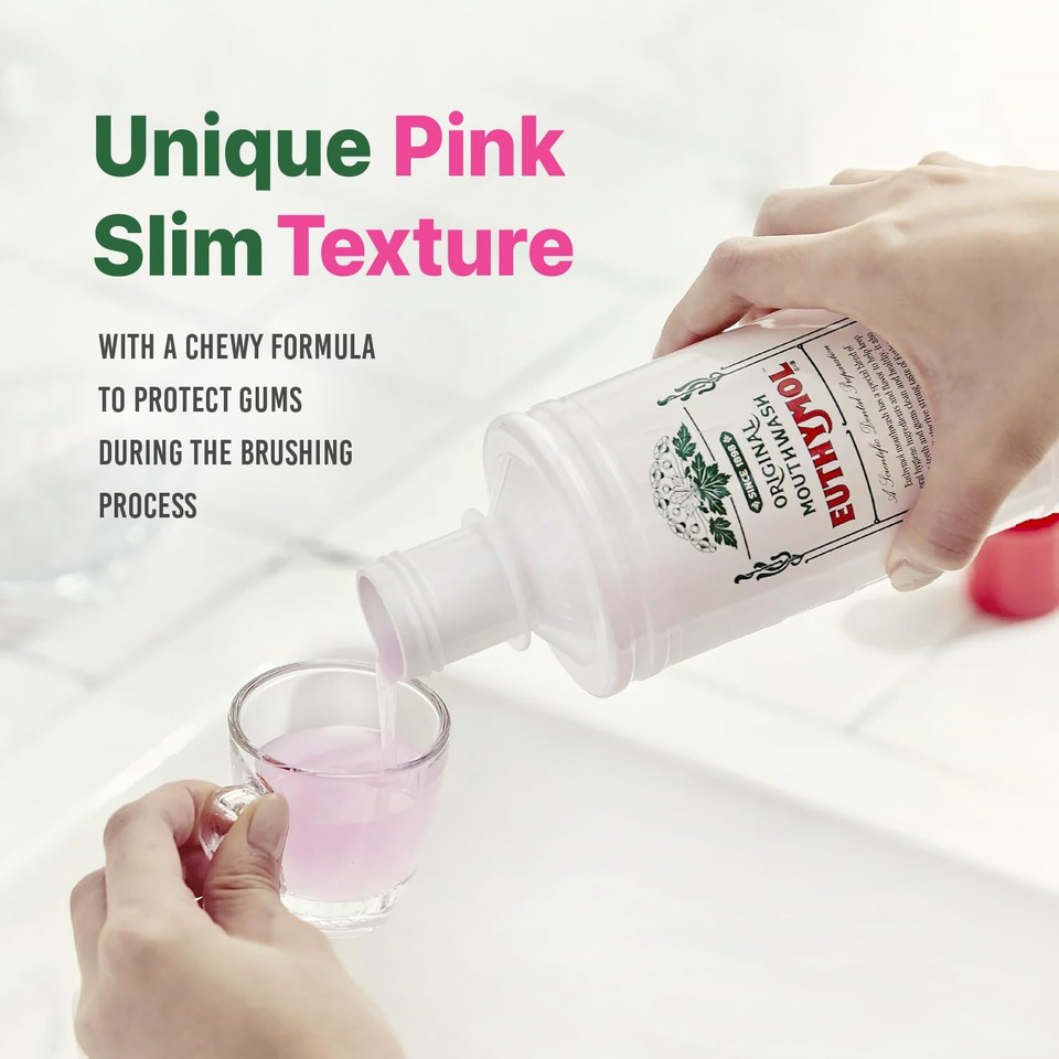 Euthymol Mouthwash ICY Mint 500ml, Contains Flouride, Alcohol-Free, Distinctive Strong Taste Flavour, Reduce Plaque Gingival Clean Healty Teeth Gums, Freshens Breath Refreshing Daily Oral Dental Care