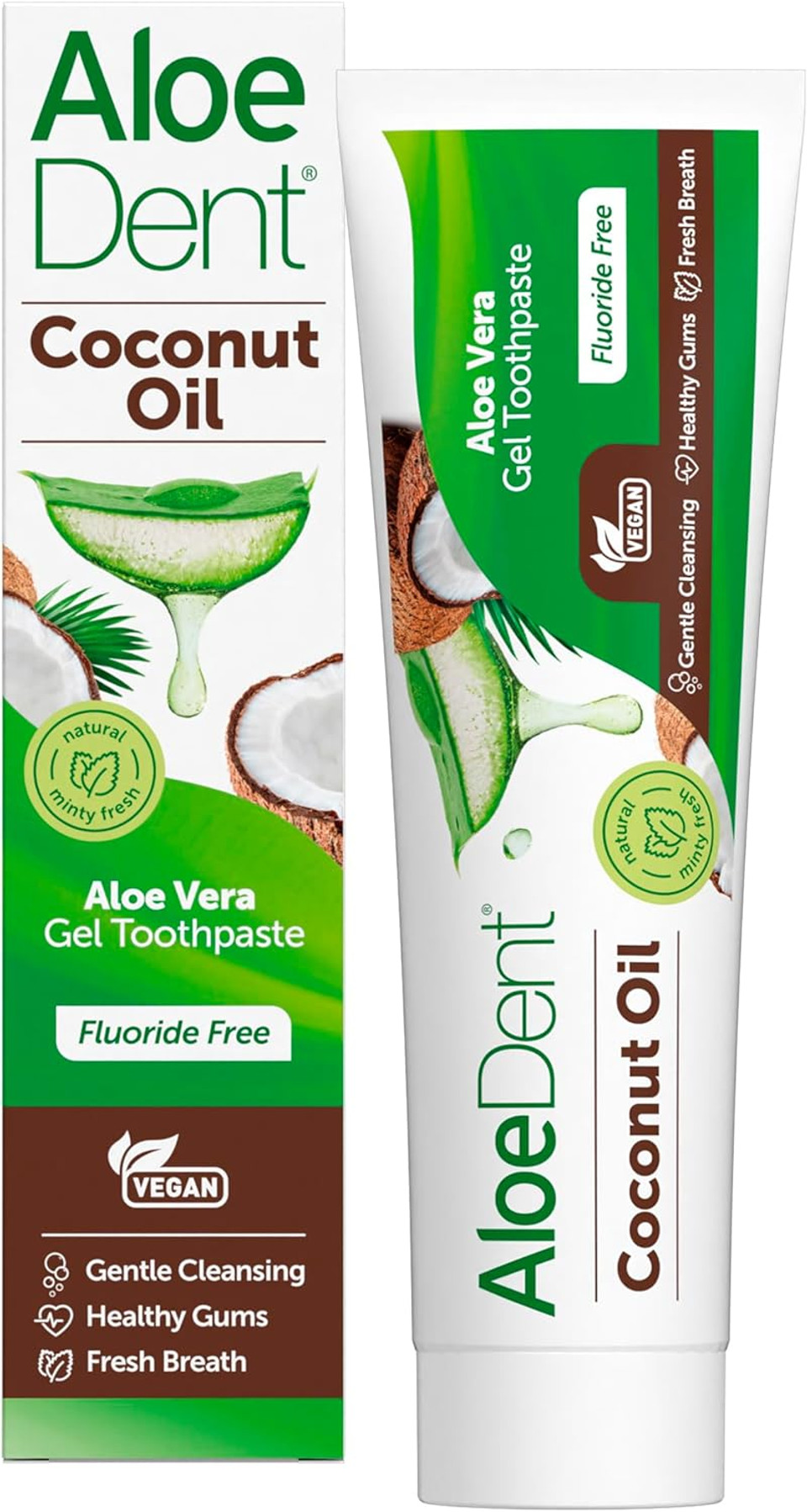 Aloe Dent Coconut Oil Toothpaste Fluoride Free, Natural Action, Vegan, Cruelty Free, SLS Free, Triple Action, Healthy Gums, 100 ml (Pack of 2)