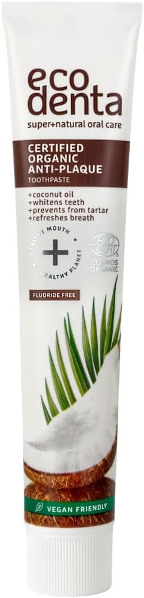 Ecodenta Organic Whitening Toothpaste - Fluoride Free With Coconut Oil, Natural, Vegan - 75 ml