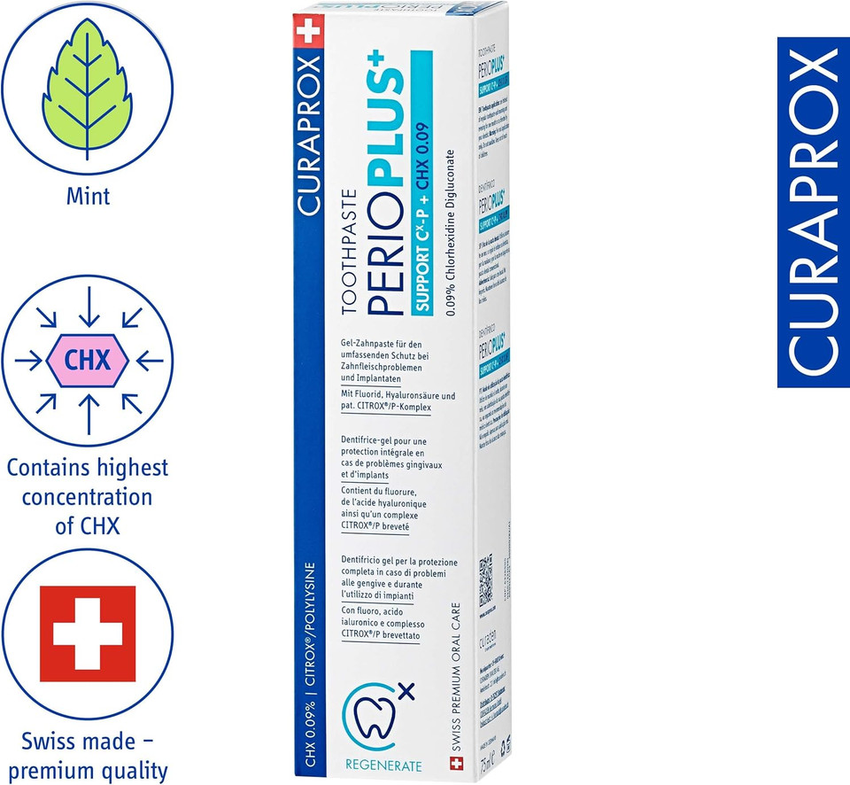 Curaprox PerioPlus+ Support Toothpaste, 75ml - Gum Disease & Enamel Repair Toothpaste. SLS Free