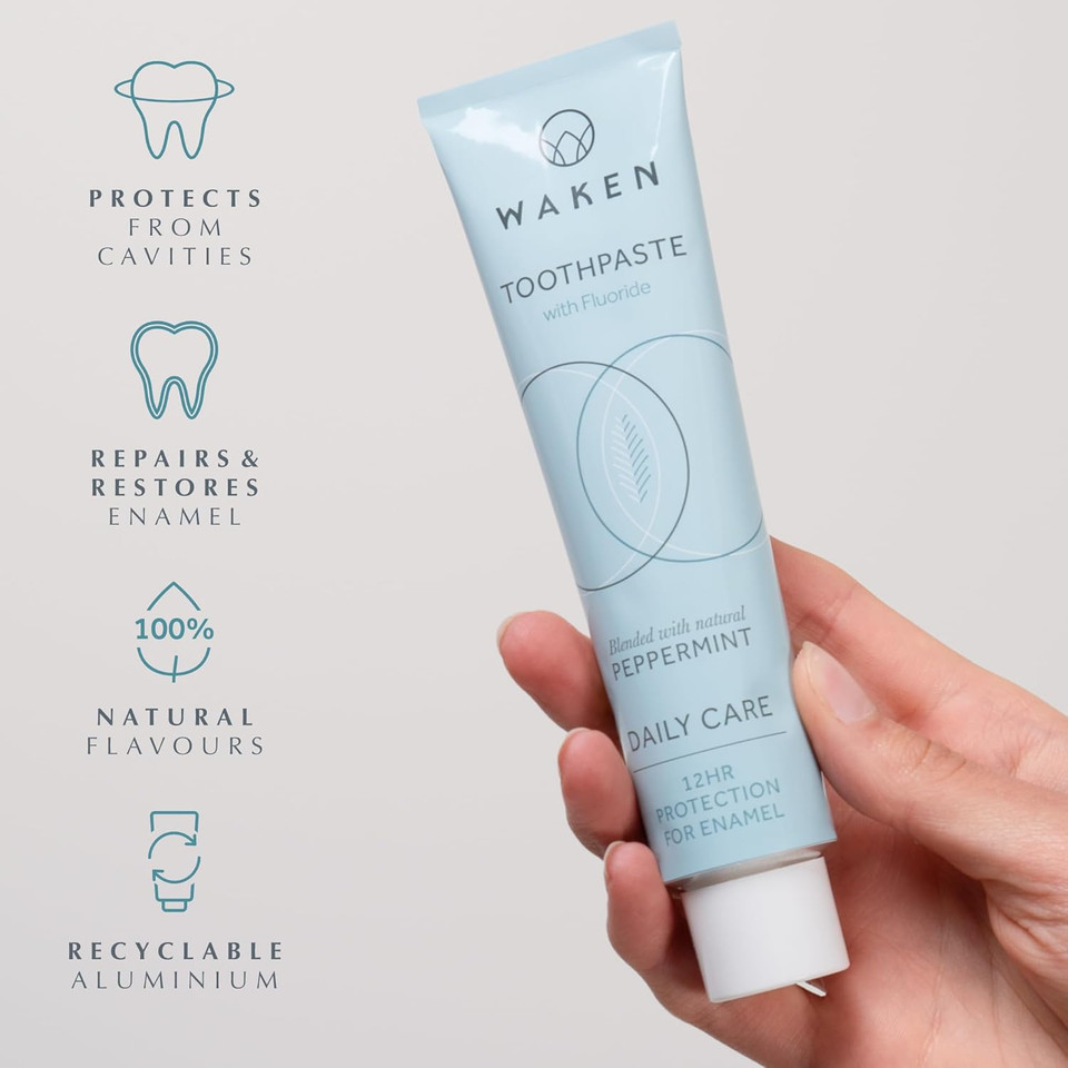 Waken, 75Ml, Peppermint Toothpaste, Fresh & Cool Natural Flavour, Lightly Foaming, with Fluoride, No Artificial Colours, Thoughtful Packaging, Recycled Aluminium Tube, Vegan Toothpaste (Pack of 2) Waken, 75Ml, Peppermint Toothpaste, Fresh & Cool Natural Flavour, Lightly Foaming, with Fluoride, No Artificial Colours, Thoughtful Packaging, Recycled Aluminium Tube, Vegan Toothpaste (Pack of 2)
