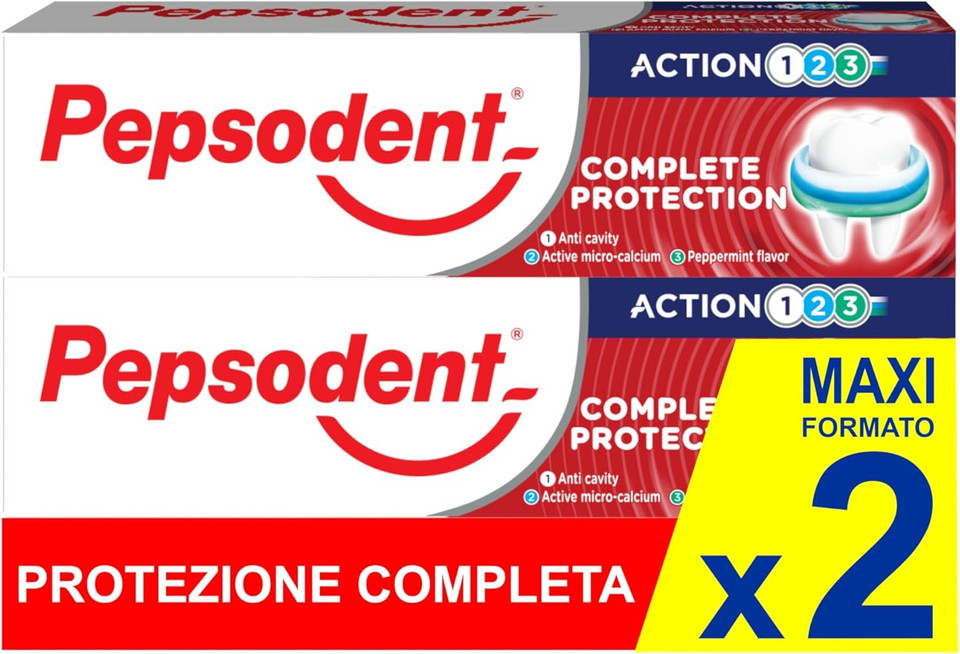 Pepsodent Toothpaste Complete Protection with Fluoride and Calcium for Caries Defense All Day 75 ml (2 x 75 ml Pack)