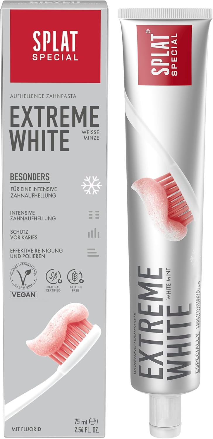 Splat Extreme White Toothpaste, 75ml, Intensive Teeth whitening, Protection Against Cavities, removes Surface Stains. (Pack of 2)