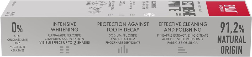Splat Extreme White Toothpaste, 75ml, Intensive Teeth whitening, Protection Against Cavities, removes Surface Stains. (Pack of 2)