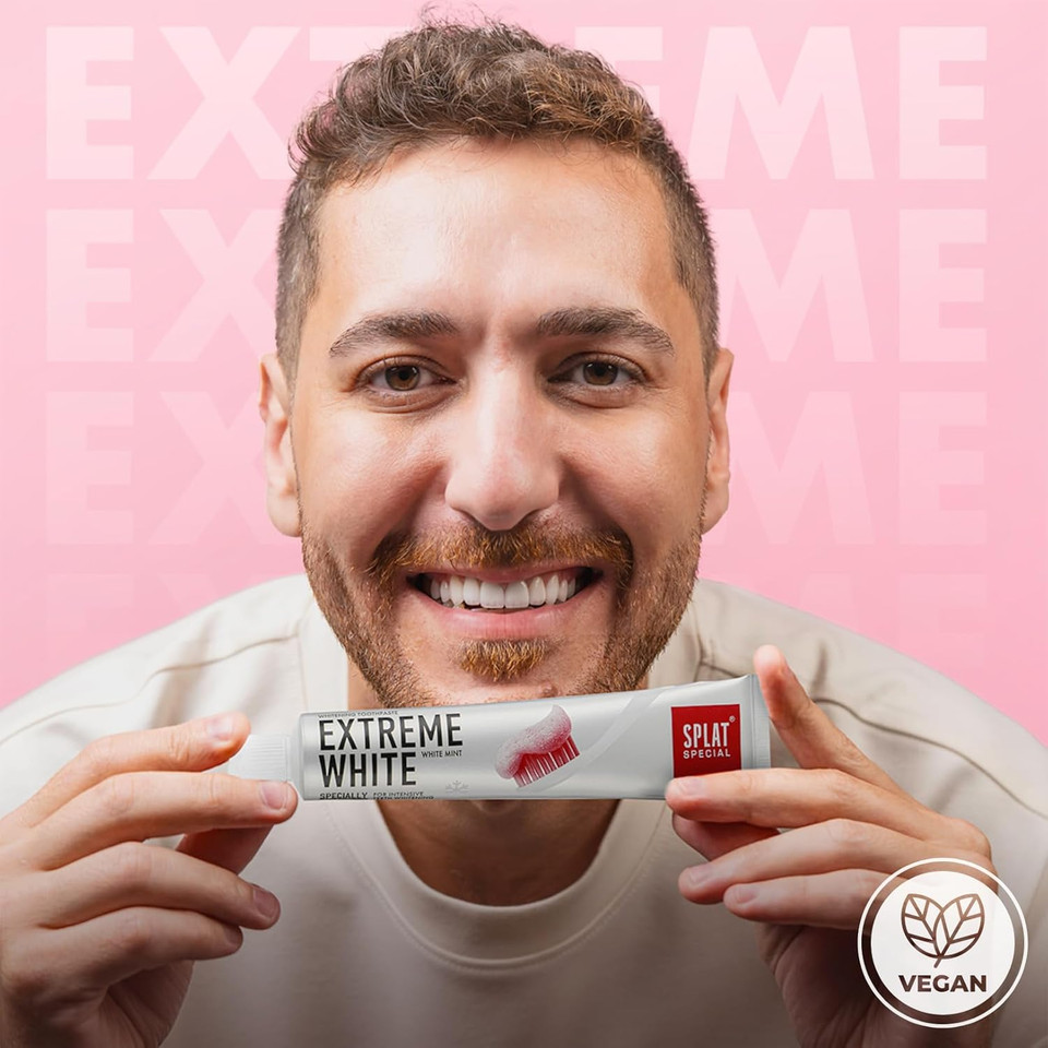 Splat Extreme White Toothpaste, 75ml, Intensive Teeth whitening, Protection Against Cavities, removes Surface Stains. (Pack of 2)