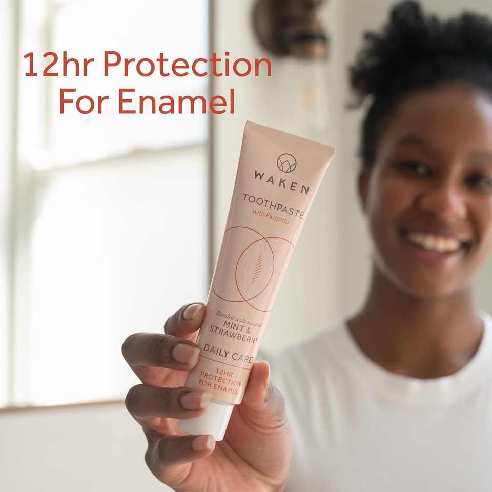 Waken, Strawberry Fluoride Toothpaste, Helps Protect Against Cavities and Reduce Plaque, No Artificial Colours, Thoughtful Packaging, Recycled Aluminium Tube, Vegan Toothpaste, 75ml (Pack of 2) Waken, Strawberry Fluoride Toothpaste, Helps Protect Against Cavities and Reduce Plaque, No Artificial Colours, Thoughtful Packaging, Recycled Aluminium Tube, Vegan Toothpaste, 75ml (Pack of 2)
