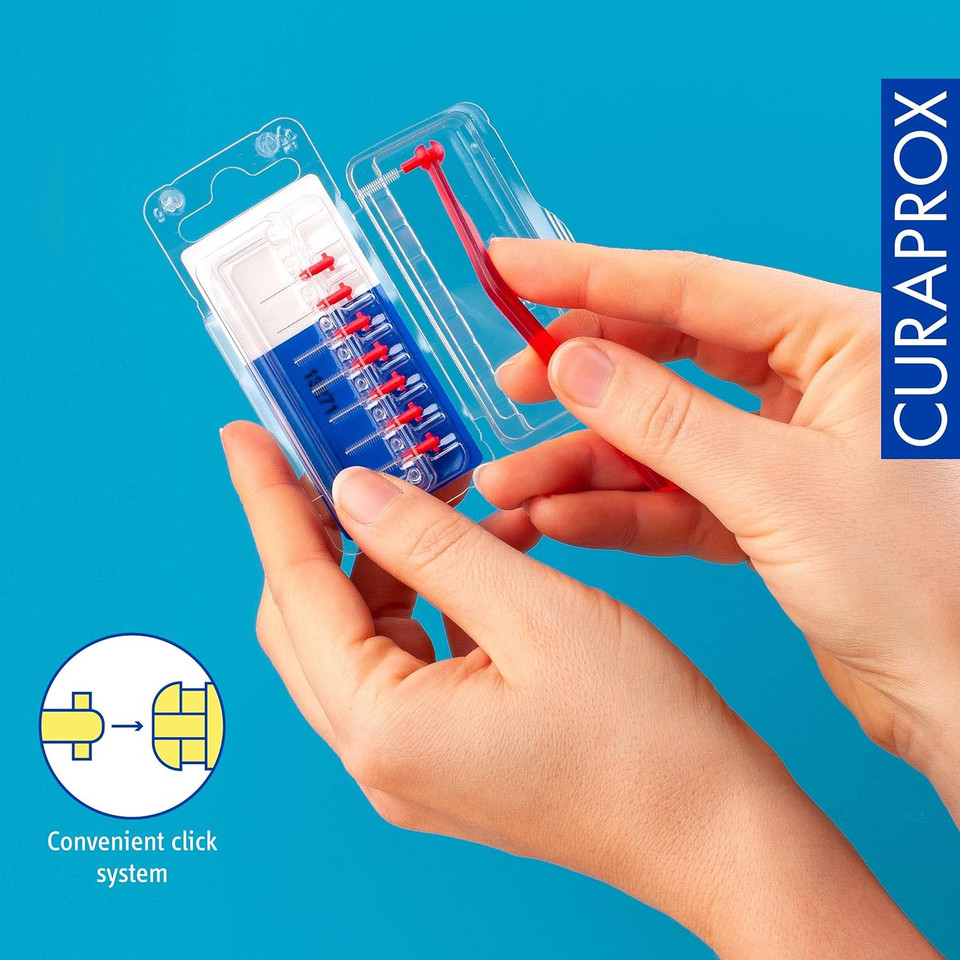 Curaprox CPS 07 Prime Refill Interdental Brushes, Red, 8 Count - 8 x 0.7mm - 2.5mm Internal Toothbrushes