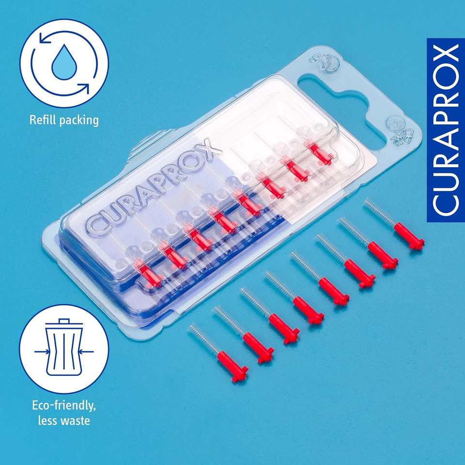 Curaprox CPS 07 Prime Refill Interdental Brushes, Red, 8 Count - 8 x 0.7mm - 2.5mm Internal Toothbrushes