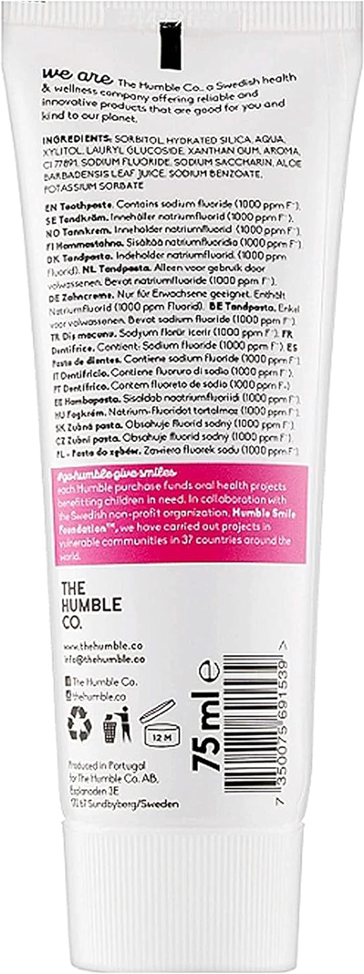 The Humble Co. Natural Fluoride Toothpaste for Kids (1 x75ml) | Strawberry | Eco-Friendly, Vegan for your Everyday Oral Care - Dentist Approved - Prevents Bad Breath, Caries, Plaque