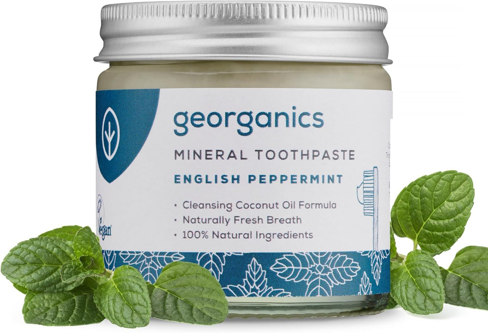 Georganics Mineral Toothpaste - 120ml - Peppermint - 100% Natural, Fluoride Free, SLS Free & Glycerine Free - with Coconut Oil to Support Gum Health - Certified Cosmos Natural, Vegan and Cruelty-Free