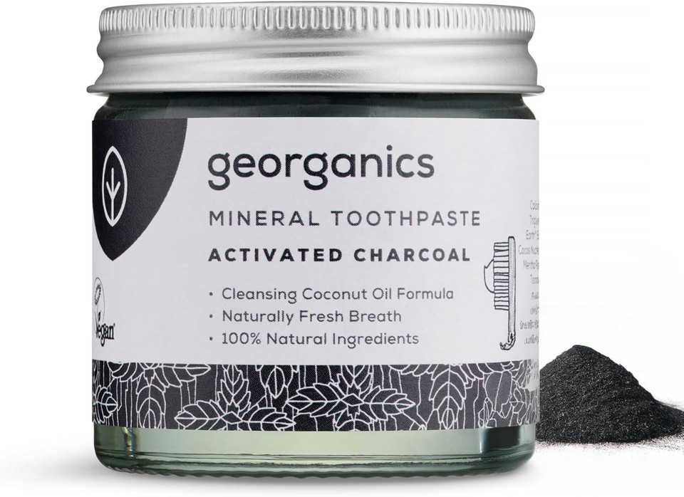 Georganics Mineral Toothpaste - 120ml - Charcoal - 100% Natural, Fluoride Free, SLS Free & Glycerine Free - with Coconut Oil to Support Gum Health - Certified Cosmos Natural, Vegan and Cruelty-Free