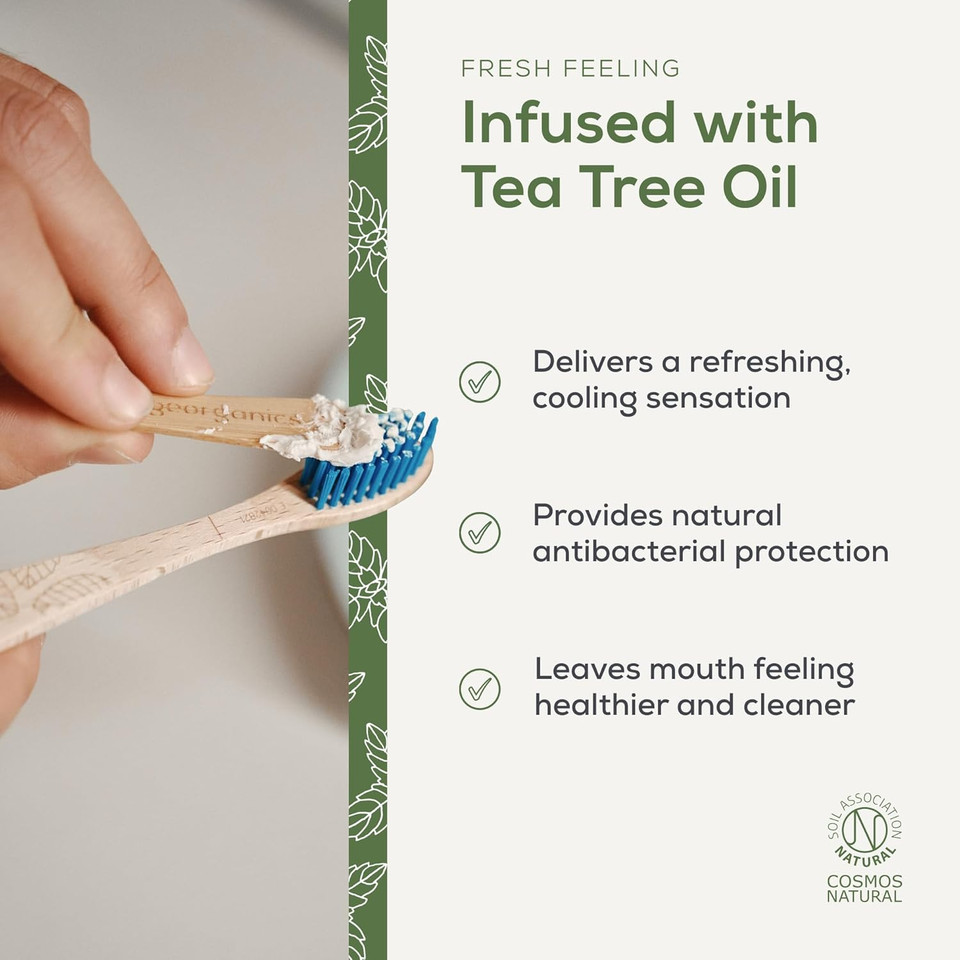 Georganics Mineral Toothpaste - 120ml - Tea Tree Flavour - Fluoride, SLS & Glycerine Free - Non-Foaming Natural Toothpaste with Virgin Coconut Oil - Certified Cosmos Natural, Vegan and Cruelty-Free