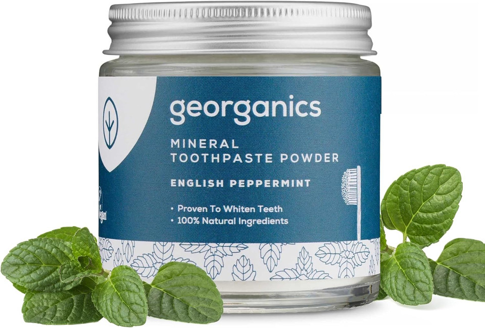 Georganics Whitening Mineral Toothpaste Powder - 120ml - Peppermint - 100% Natural Fluoride Free, SLS Free & Glycerine Free - Stain Removing & Teeth Whitening - Certified Cosmos, Vegan & Cruelty-Free
