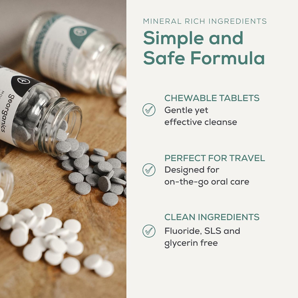 Georganics Mineral Toothtablets - Spearmint Natural Toothpaste Tablets - Cleansing & Plaque-Reducing - SLS, Glycerine & Fluoride Free - Certified Cosmos Natural, Vegan & Cruelty Free - 120 Tablets
