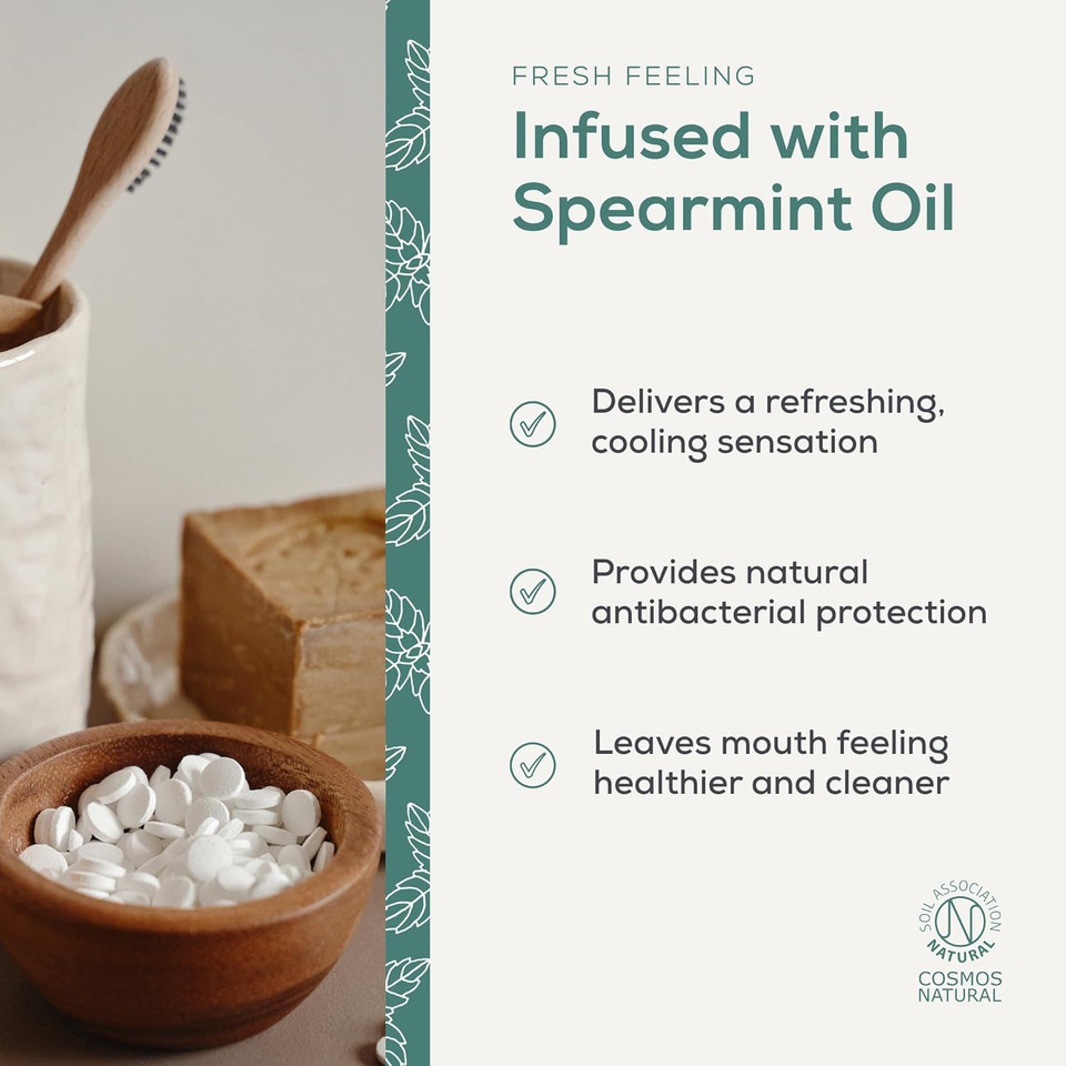 Georganics Mineral Toothtablets - Spearmint Natural Toothpaste Tablets - Cleansing & Plaque-Reducing - SLS, Glycerine & Fluoride Free - Certified Cosmos Natural, Vegan & Cruelty Free - 120 Tablets