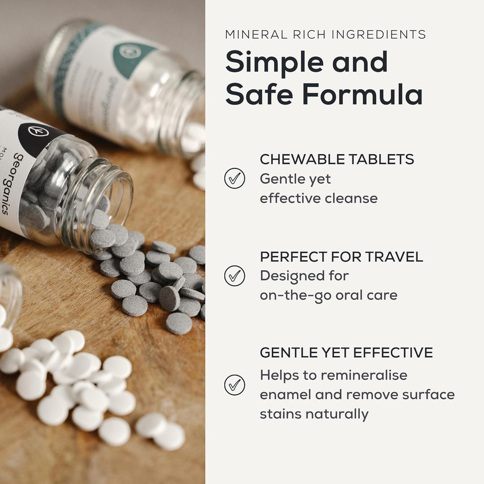 Georganics Organic Mouthwash Tablets - Activated Charcoal Natural Mouthwash for Bad Breath - SLS, Glycerine & Fluoride Free - Certified Cosmos Natural, Vegan and Cruelty Free - 180 Tablets