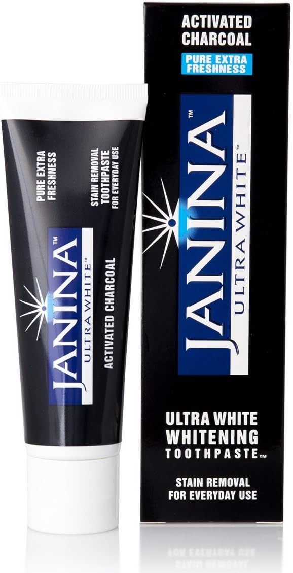 Janina Ultra White Charcoal Whitening Toothpaste (75 ml) - Pure Extra Freshness, Stain Removal for Everyday Use, No Harsh Abrasives