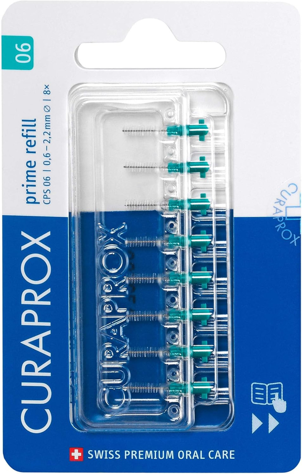 Curaprox CPS 011 Prime Refill Interdental Brushes, Lime Green, 8 Count - 8 x 1.1mm - 5mm Internal Toothbrushes