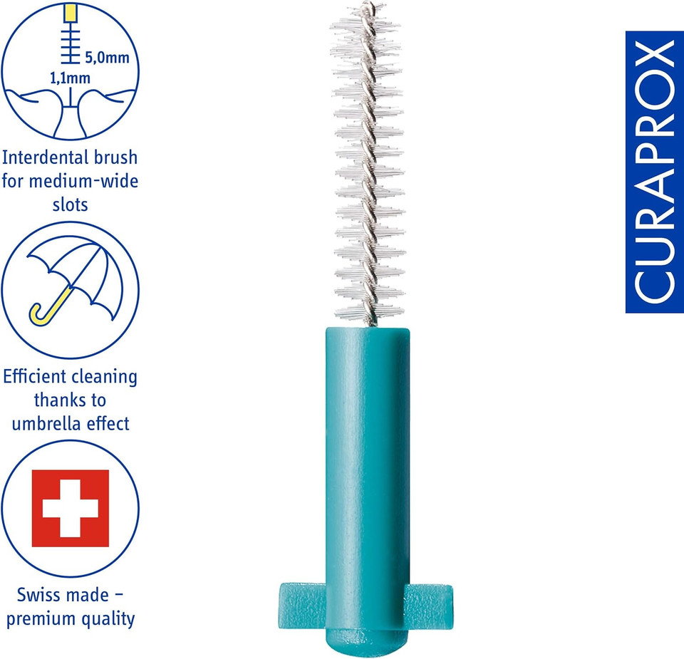Curaprox CPS 011 Prime Refill Interdental Brushes, Lime Green, 8 Count - 8 x 1.1mm - 5mm Internal Toothbrushes