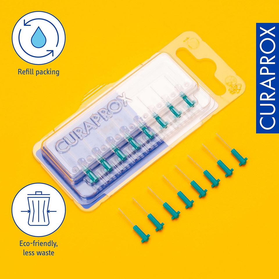 Curaprox CPS 011 Prime Refill Interdental Brushes, Lime Green, 8 Count - 8 x 1.1mm - 5mm Internal Toothbrushes