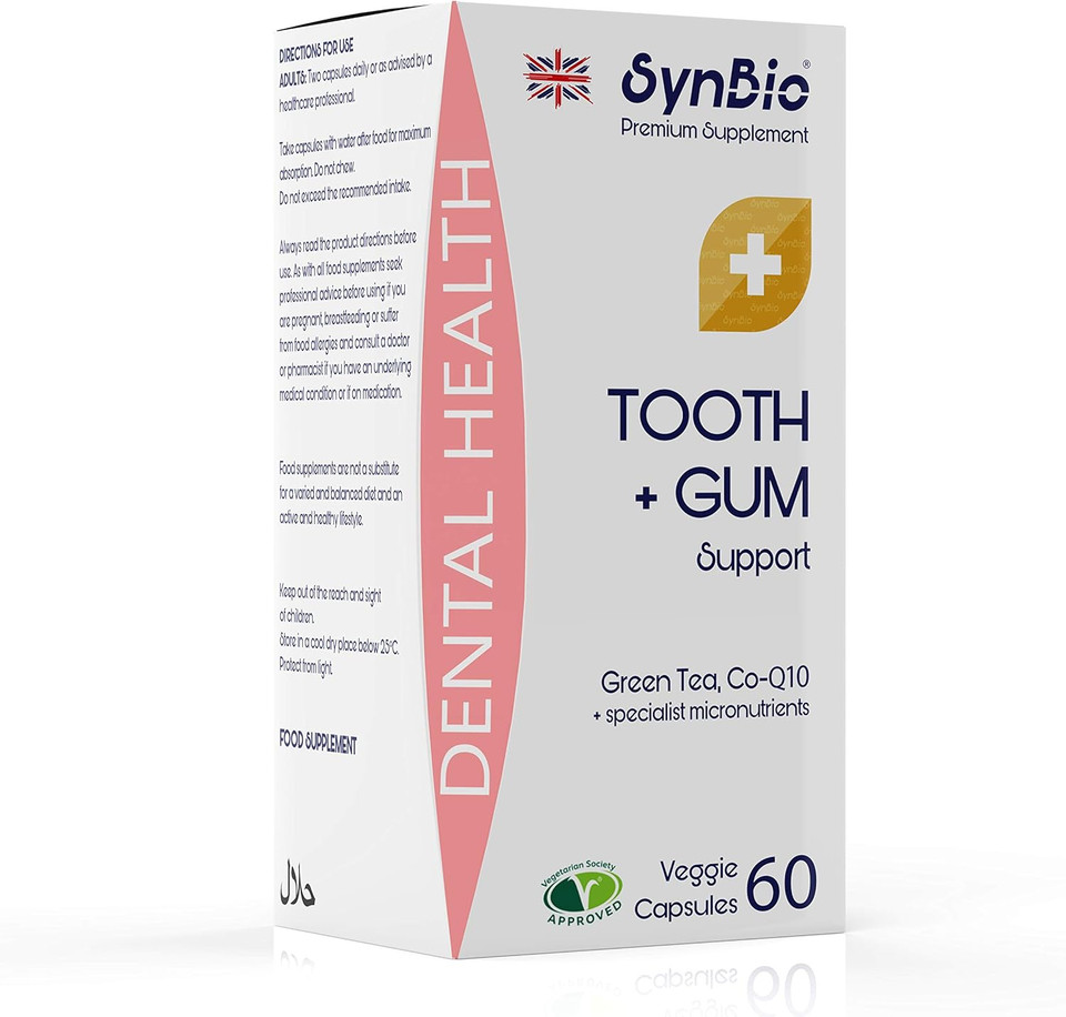 SynBio Premium+ - Dental Health - Tooth & Gum Support | 60 Veggie Capsules | Green Tea Extract, Vitamin D, Calcium as Recommended by Dentists to Support Healthy Teeth, Gums & Mouth | UK