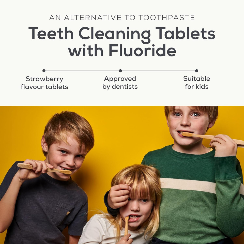 Denttabs Toothbrush Tablets Strawberry Flavour 2 x 125 Pieces The Complete Alternative to Toothpaste, Fluoride-Free for Children and Adults, Vegan Plastic-Free without Preservatives. Compostable Bag